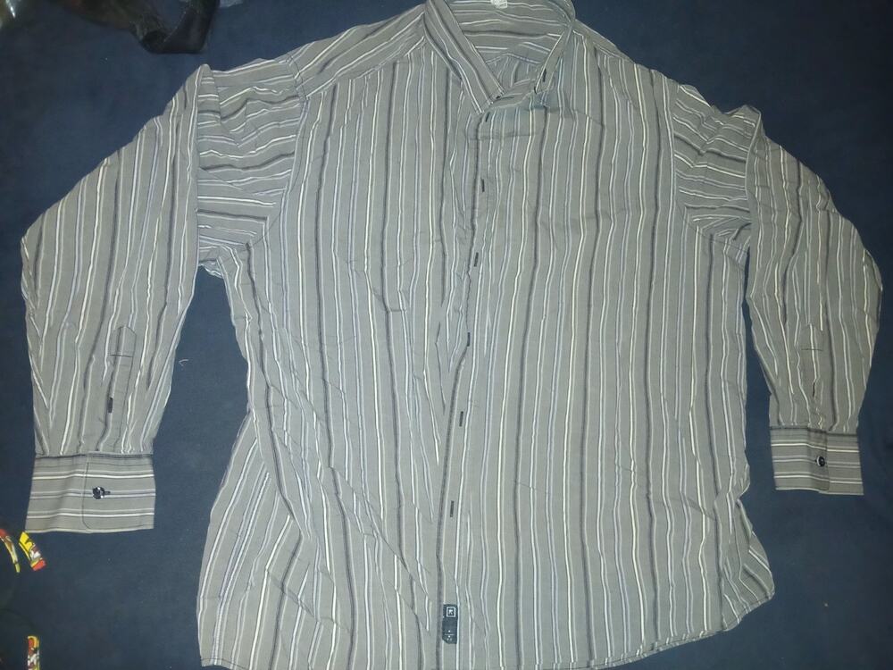 Y2k Rocawear Mens Shirt Extra Large Gray striped button down Size 3xl
